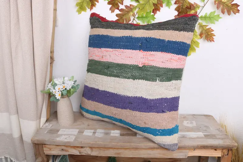 Turkish Kilim Pillow, Cushion Cover, Muted Cushion, 20x20 Blue Cushion Case, Handwoven Pillow Case, Vintage Kilim Throw Pillow, Throw Kilim Pillow - 4