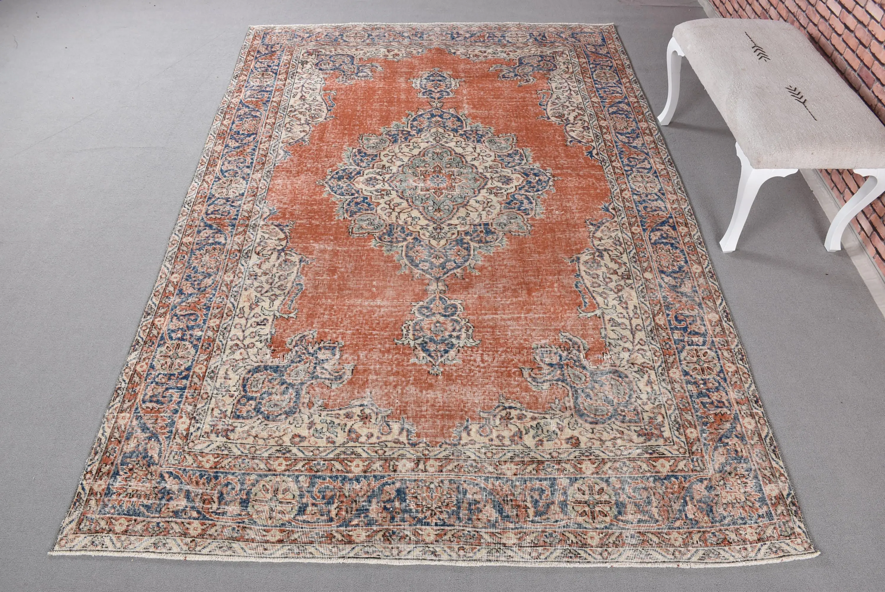 6.4x9.5 ft Turkish Rug, Rug, Red Floral Rug Wool - 1