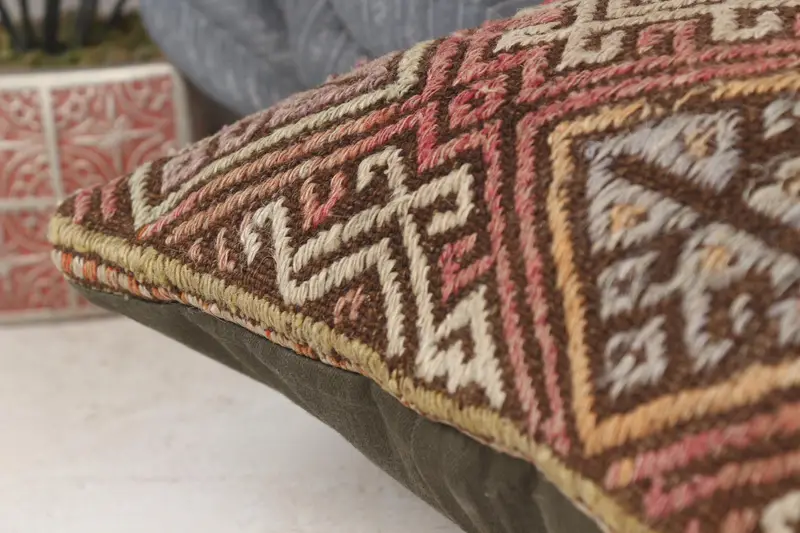 Home Decor Pillow, Vintage Kilim Pillow, Gift Pillow, 16x16 Red Pillow Sham, Cushion, Christmas Pillow Cover, One Of A Kind Pillow Sham - 7