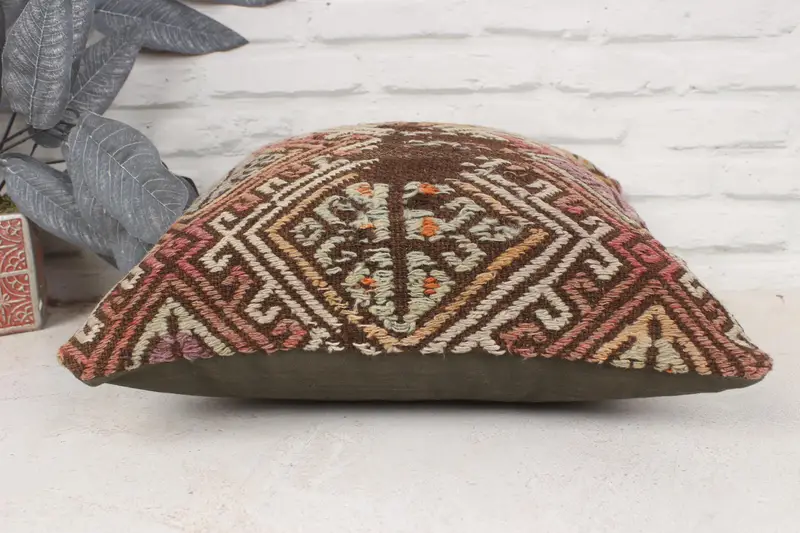 Home Decor Pillow, Vintage Kilim Pillow, Gift Pillow, 16x16 Red Pillow Sham, Cushion, Christmas Pillow Cover, One Of A Kind Pillow Sham - 5