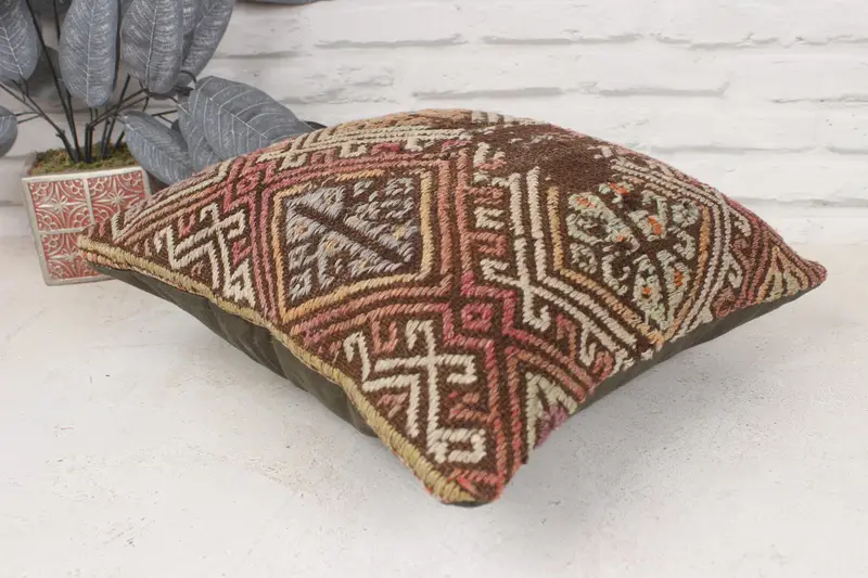 Home Decor Pillow, Vintage Kilim Pillow, Gift Pillow, 16x16 Red Pillow Sham, Cushion, Christmas Pillow Cover, One Of A Kind Pillow Sham - 6