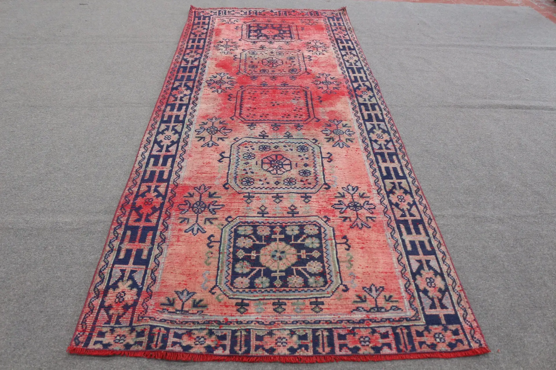 Turkish Rug, Large 4.3x10.6 ft Vintage Rug, Red Blue Oriental Wool Rug - 1