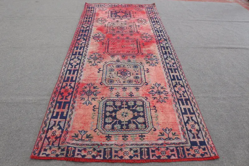 Red Oriental Rug, 10.6x10.6 ft with Blue Accents