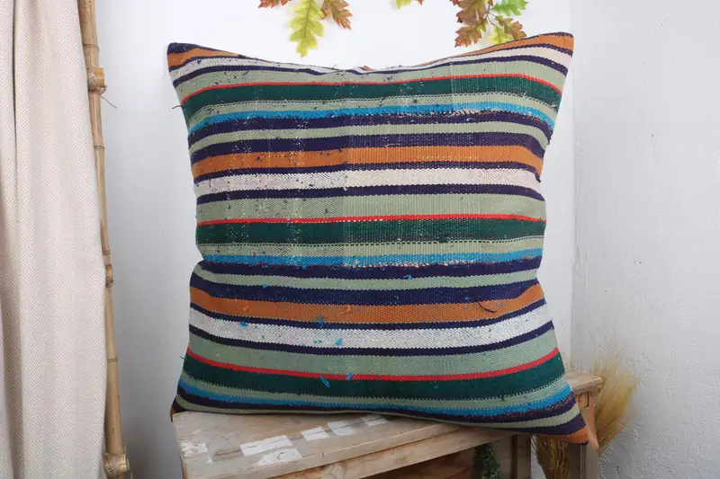 Vintage Kilim Throw Pillow, Handmade Rug Seat Cushion Case, Square Throw Pillow, Boho Pillow, 32x32 Blue Cushion Cover, Cushion, Antique Pillows - 4