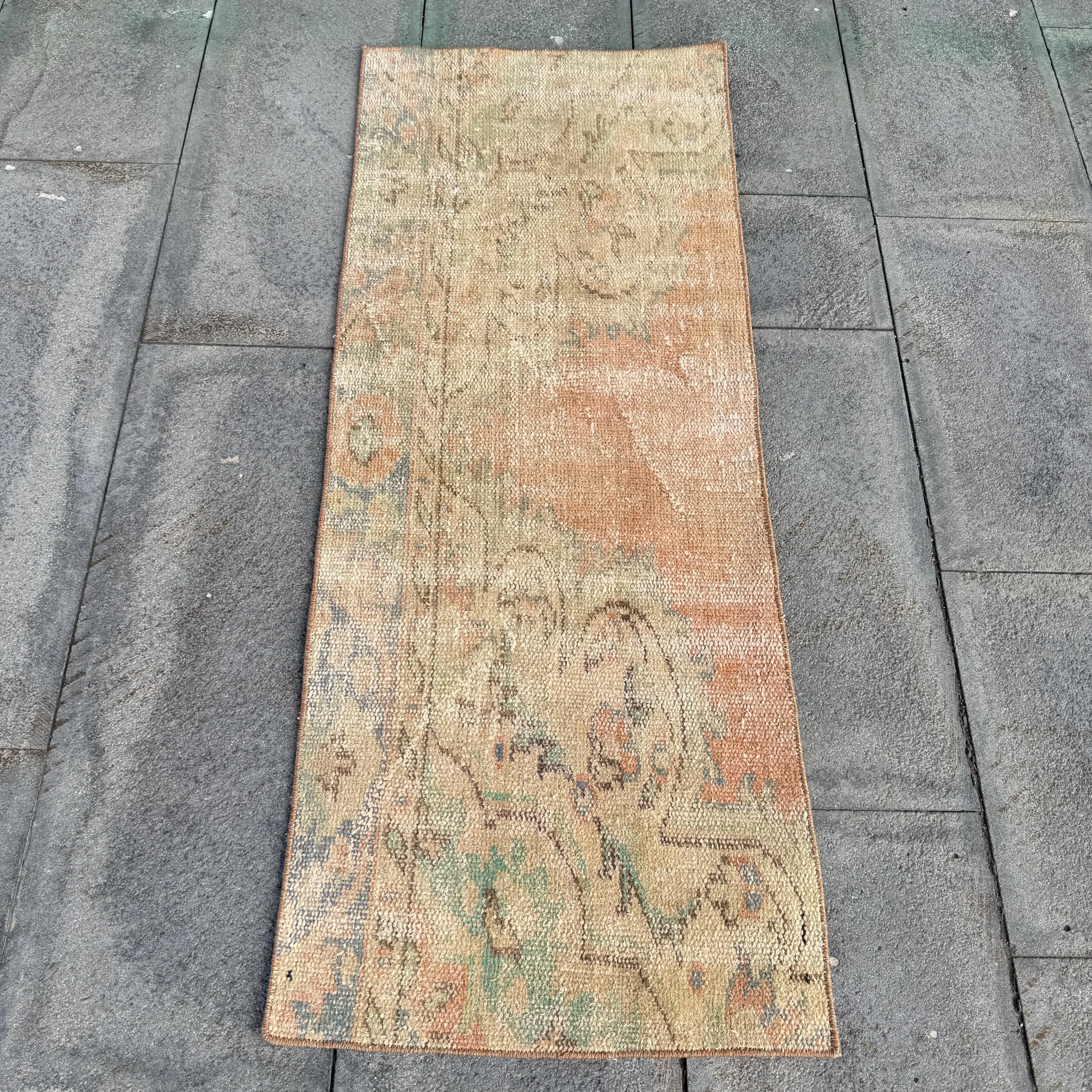 Turkish Vintage Rug, 1.6x4.2 ft Small Rug, Brown Oriental Rug - 1