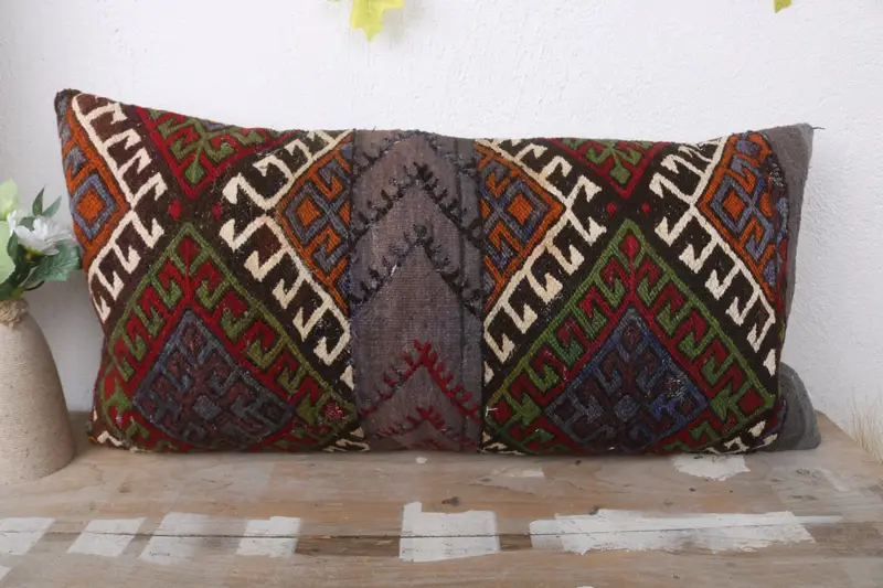 Bright Cushion Case, Toss Pillow Sham, Kilim Cushion Sham, 12x24 Red Cushion, Pillow for Sofa, Pillow, Interior Designer Pillow, Couch Pillow Sham - 2