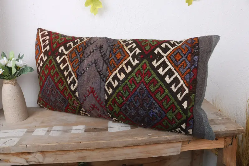 Bright Cushion Case, Toss Pillow Sham, Kilim Cushion Sham, 12x24 Red Cushion, Pillow for Sofa, Pillow, Interior Designer Pillow, Couch Pillow Sham - 4