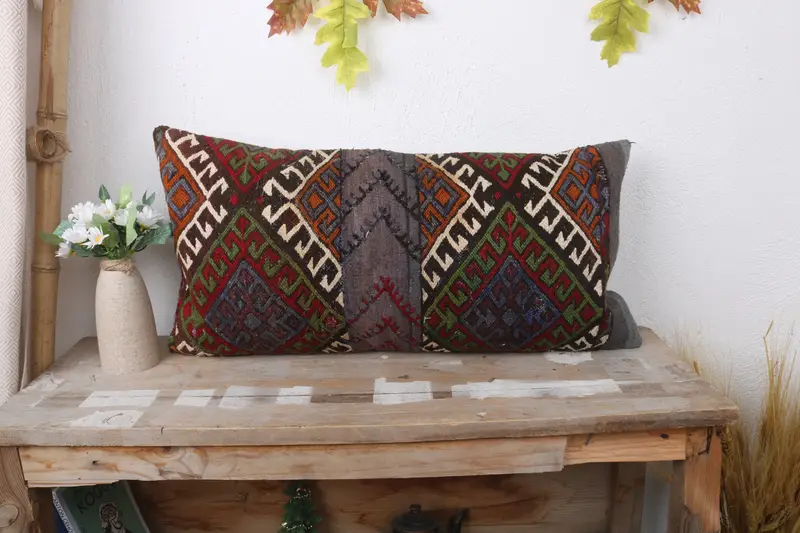 Bright Cushion Case, Toss Pillow Sham, Kilim Cushion Sham, 12x24 Red Cushion, Pillow for Sofa, Pillow, Interior Designer Pillow, Couch Pillow Sham - 1