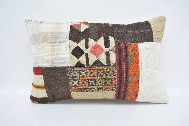 Throw Kilim Pillow, Toss Pillow Case, Vintage Pillow, 16x24 White Cushion Case, Pillow Cover, Square Throw Cushion, Pillow for Sofa - 1