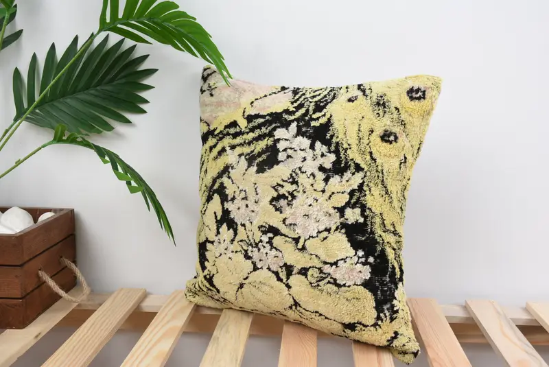 Cushion Cover, Antique Pillows, 14x14 Yellow Pillow, Hippie Throw Cushion, Neutral Throw Pillow Cover, Pillow for Couch, Pillow for Sofa - 5