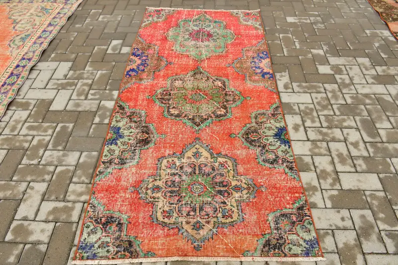 Türkischer 3,3x7 ft Teppich, Akzent-Vintage-Teppich, rot-blauer Massivteppich - 1