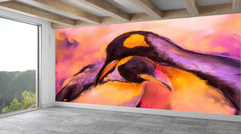 Basılı Duvar Kağıdı: Modern Çiftlik Evi için Soyut Karikatür Penguenler