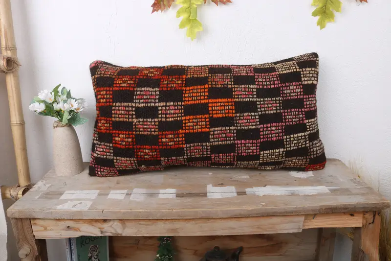 Nautical Throw Cushion, Interior Designer Pillow, Handmade Kilim Cushion, 12x24 Brown Cushion Cover, Pillow for Couch, Pillow Case - 1