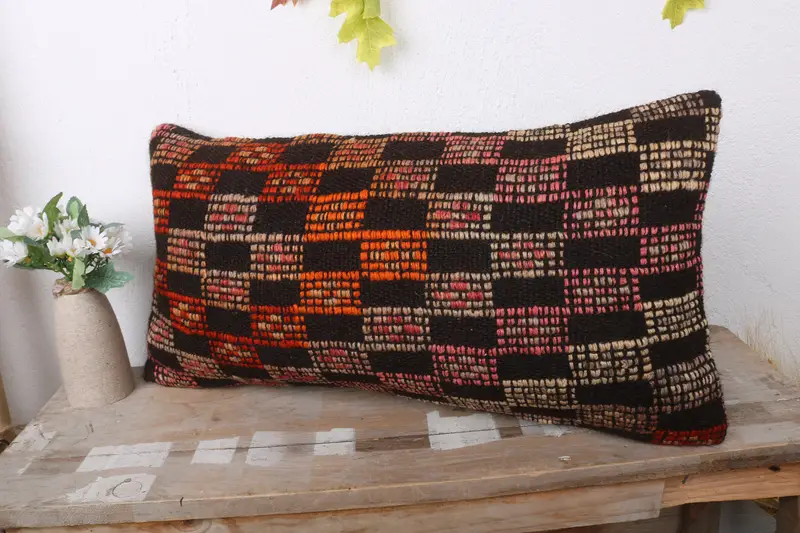 Nautical Throw Cushion, Interior Designer Pillow, Handmade Kilim Cushion, 12x24 Brown Cushion Cover, Pillow for Couch, Pillow Case - 4