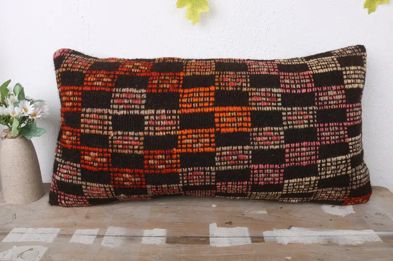 Nautical Throw Cushion, Interior Designer Pillow, Handmade Kilim Cushion, 12x24 Brown Cushion Cover, Pillow for Couch, Pillow Case - 2