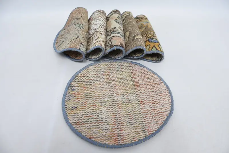 ボヘミアン コットン & ウール サークル プレースマット、レッド & ベージュ ボヘミアン プレースマット