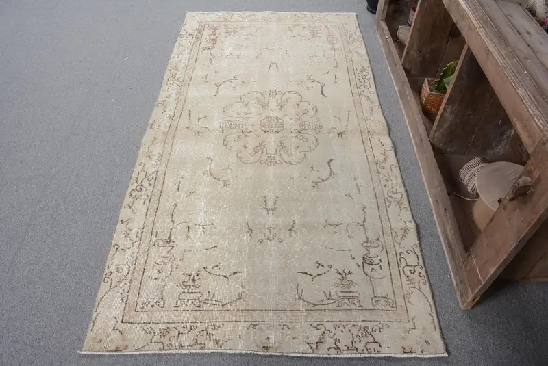 Bej ve Kahverengi Patchwork Halı, 3,5x6,7 ft Zarif Dekor