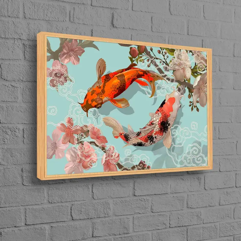 現代日本の鯉のキャンバス: 禅の花の抽象アート