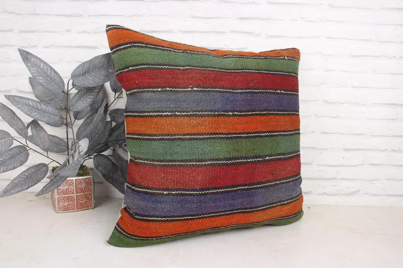 24x24 Green Pillow Case, Armchair Pillow Cover, Pillow, Turkish Kilim Pillow, Kilim Pillow, Bench Cushion Case, Colorful Pillow, Pillow for Sofa - 3