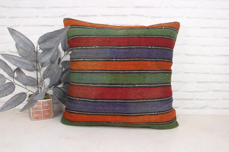 24x24 Green Pillow Case, Armchair Pillow Cover, Pillow, Turkish Kilim Pillow, Kilim Pillow, Bench Cushion Case, Colorful Pillow, Pillow for Sofa - 1
