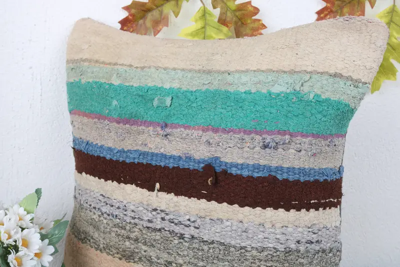 Patio Cushion Cover, Boho Pillow Sham Cover, 16x16 White Pillow Cover, Pillow Sham, Kilim Pillow Cover, Turkish Pillow - 5