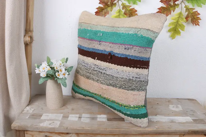Patio Cushion Cover, Boho Pillow Sham Cover, 16x16 White Pillow Cover, Pillow Sham, Kilim Pillow Cover, Turkish Pillow - 4