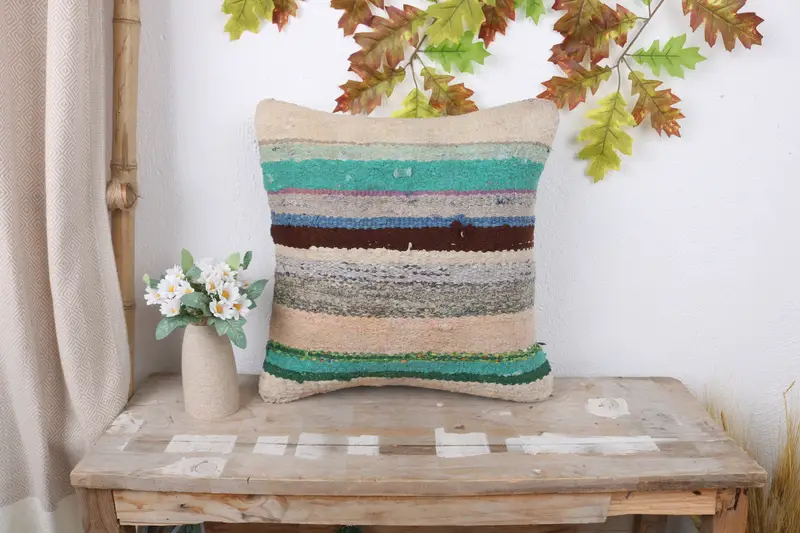 Patio Cushion Cover, Boho Pillow Sham Cover, 16x16 White Pillow Cover, Pillow Sham, Kilim Pillow Cover, Turkish Pillow - 1