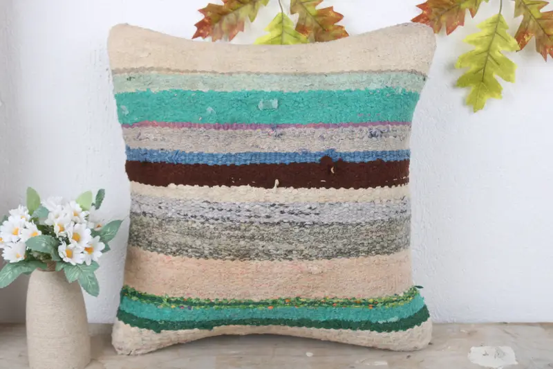 Patio Cushion Cover, Boho Pillow Sham Cover, 16x16 White Pillow Cover, Pillow Sham, Kilim Pillow Cover, Turkish Pillow - 2