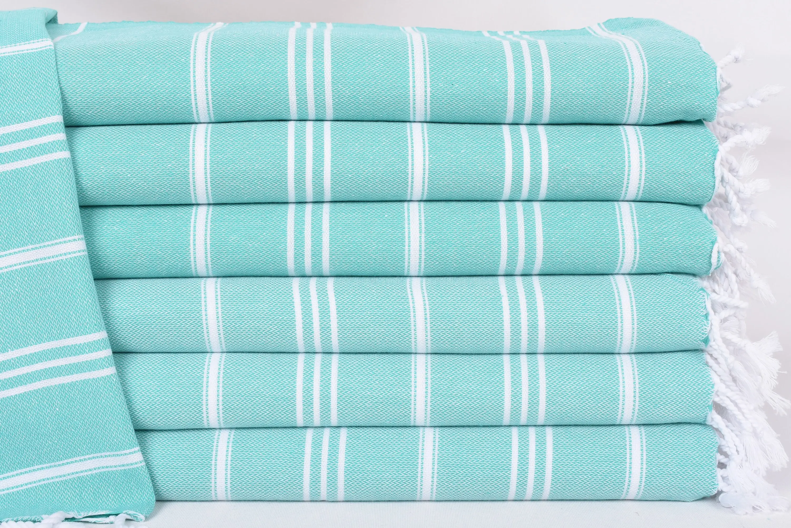 Turkish Towel Hand Towel, 40x24 Inches, Green Striped Kitchen Towel - 1
