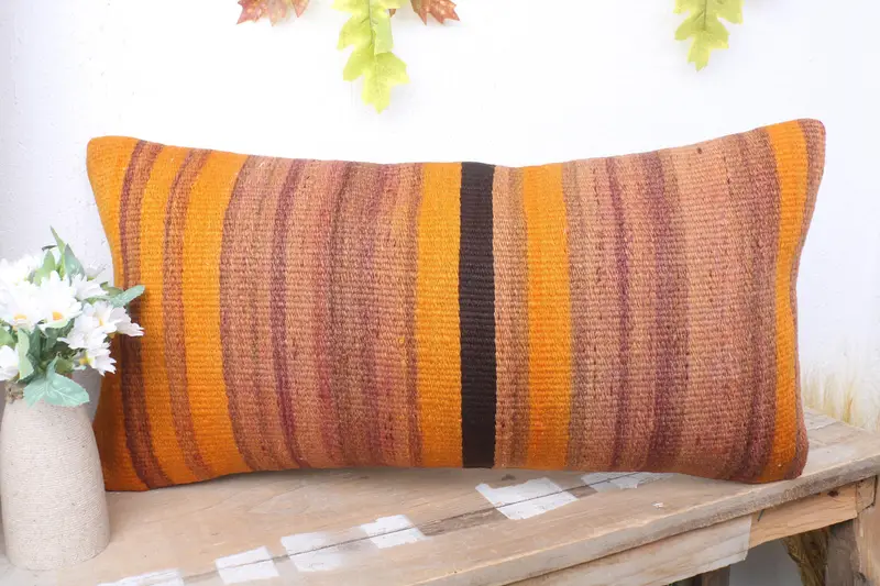 Kilim Pillow, Pillow Sham, Gift Pillow, Rustic Cushion, 12x24 Orange Pillow, Couch Cushion Case, Neutral Pillow Sham, Antique Pillows - 4