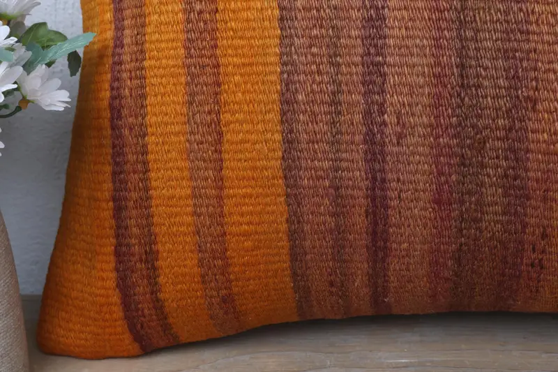 Kilim Pillow, Pillow Sham, Gift Pillow, Rustic Cushion, 12x24 Orange Pillow, Couch Cushion Case, Neutral Pillow Sham, Antique Pillows - 3