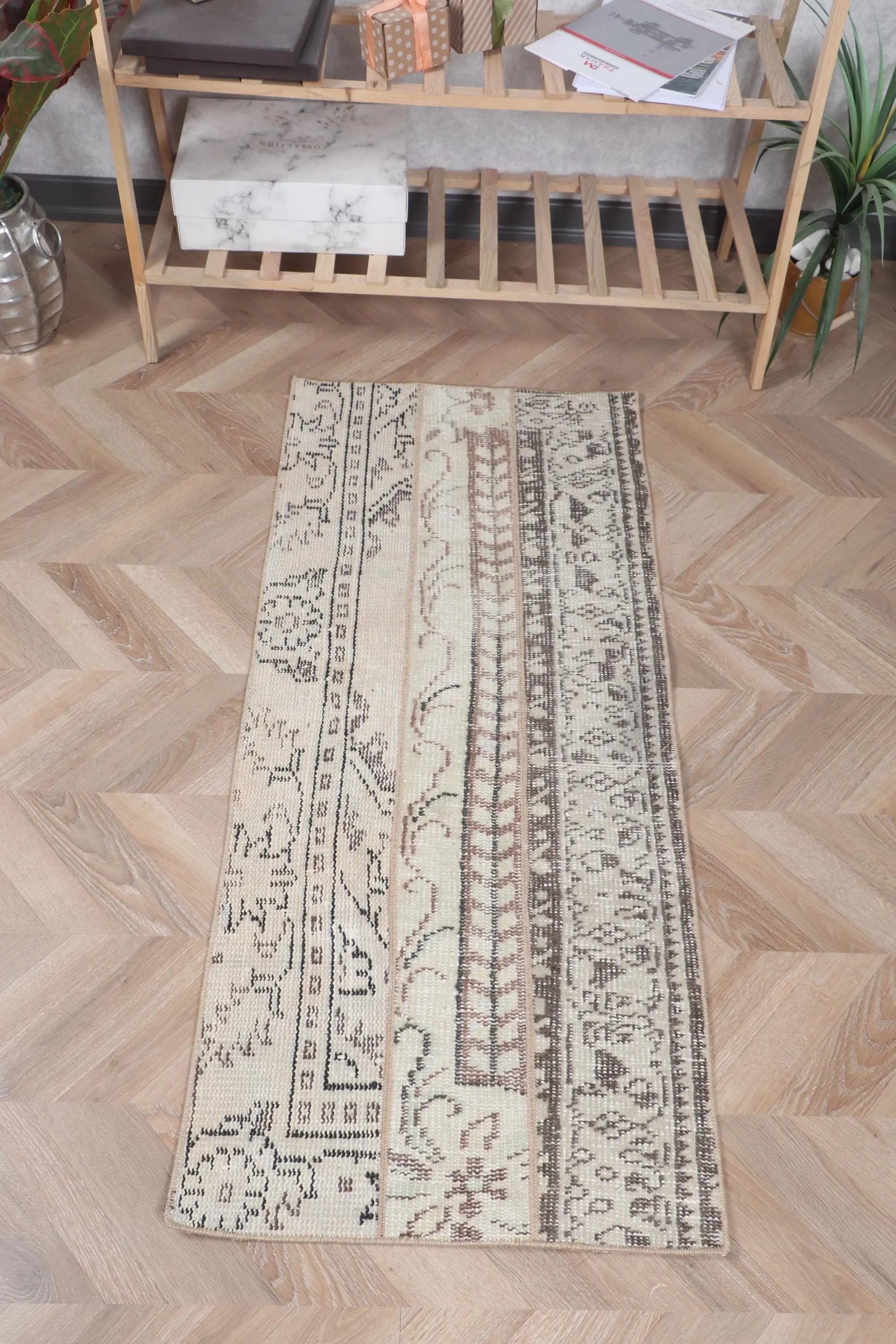 1.8x4.3 ft Turkish Rug, Vintage Rug, White Oriental Wool Rug - 1