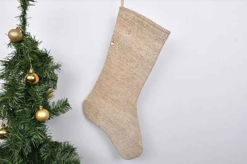 クリスマスオーナメントパターン、7インチ黄麻布クリスマスストッキング