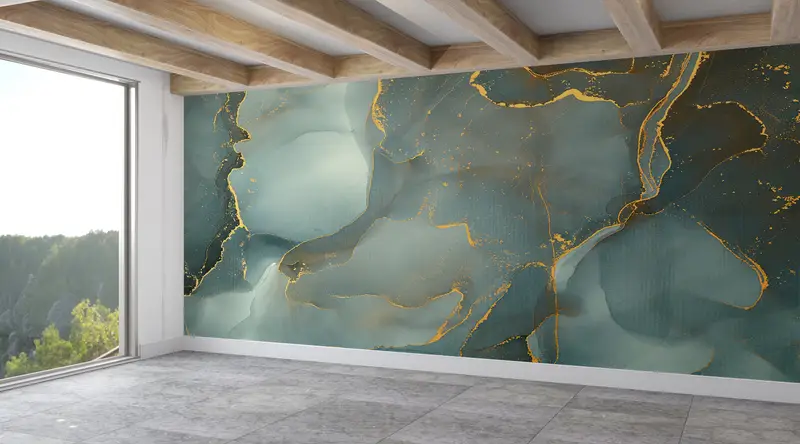 Elegante grün-goldene Marmor-Tapete für modernen Luxus