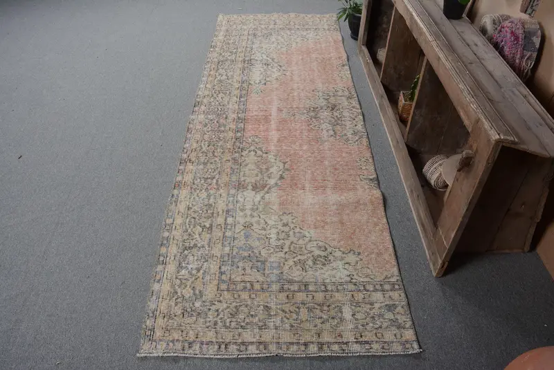 Pink & Purple Rug, 3x8 ft Striped with Geometric Shapes