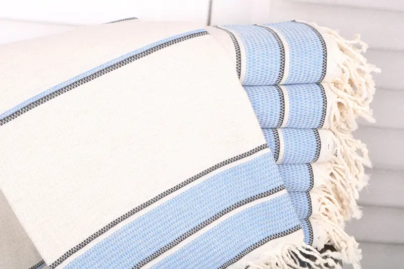 Beach Towel Personalized Turkish Cotton Sax Blue Stripes, 36x71 Inches