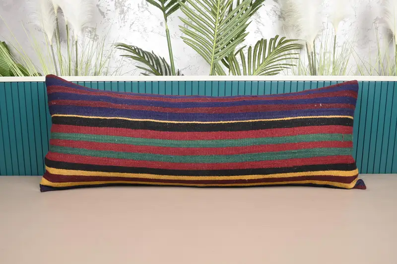 Lanzar funda de cojín azul marroquí, cojín de regalo de inauguración de la casa de decoración del hogar de lana a rayas - 1