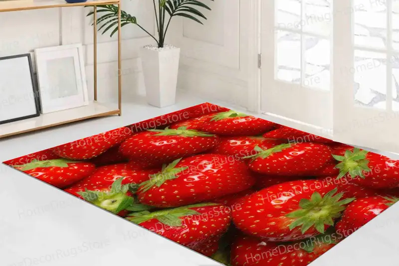 Red Fruits Summer Vibes Printed Rug for Modern Kitchen Decor
