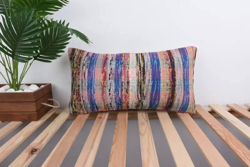 Pillow for Sofa, Knitted Pillow Case, Cushion Cover, Throw Kilim Pillow, Handmade Pillow Sham, Antique Pillows, 12x24 Blue Pillow Case - 1