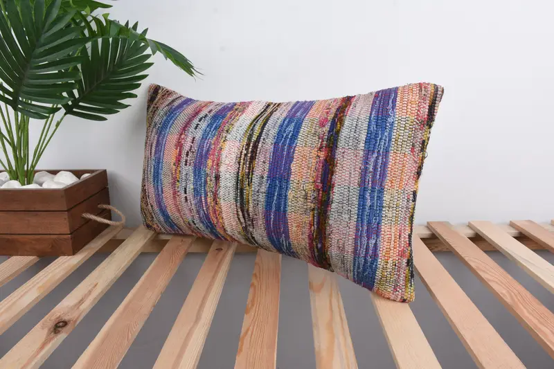 Pillow for Sofa, Knitted Pillow Case, Cushion Cover, Throw Kilim Pillow, Handmade Pillow Sham, Antique Pillows, 12x24 Blue Pillow Case - 5