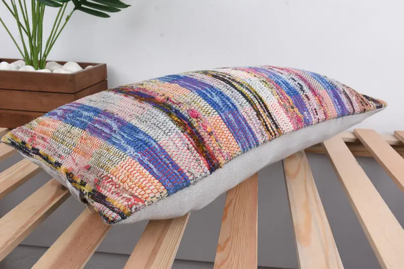 Pillow for Sofa, Knitted Pillow Case, Cushion Cover, Throw Kilim Pillow, Handmade Pillow Sham, Antique Pillows, 12x24 Blue Pillow Case - 6