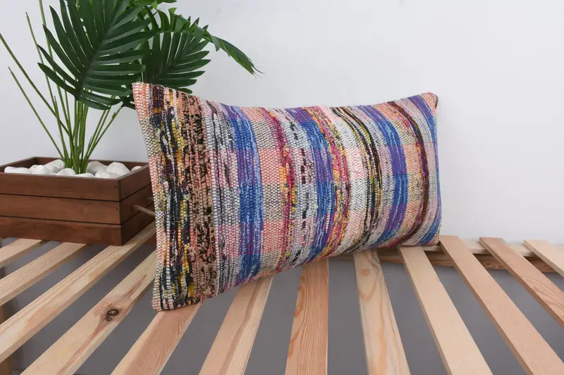 Pillow for Sofa, Knitted Pillow Case, Cushion Cover, Throw Kilim Pillow, Handmade Pillow Sham, Antique Pillows, 12x24 Blue Pillow Case - 4