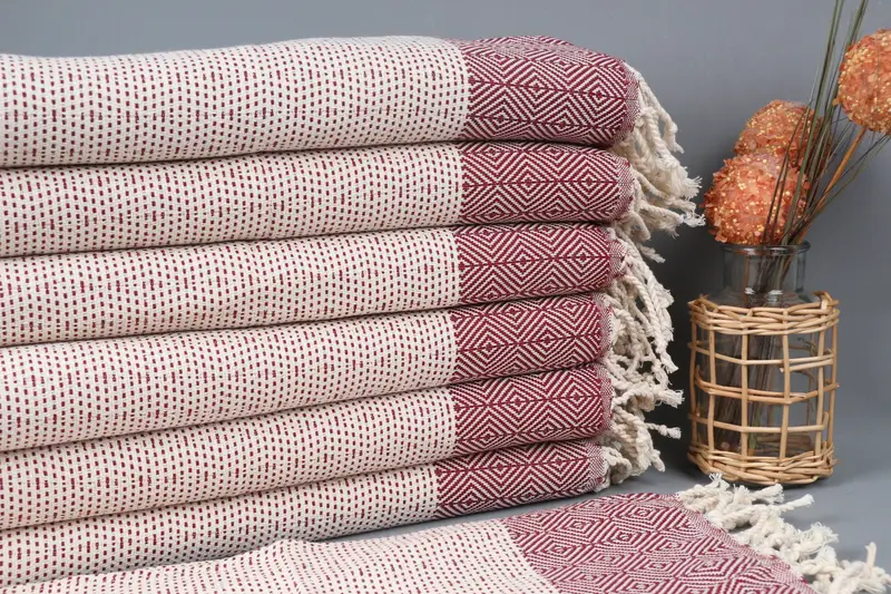 Monogram Tea Towel Organic Cotton Burgundy Diamond, 18x36 Inches