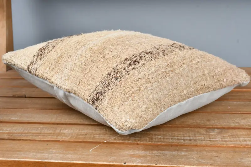 Decorative Bolster Pillow Sham, Seat Pillow Cover, Turkish Kilim Pillow, 12x12 Beige Pillow Case, Pillow Sham, Vintage Pillow, Boho Pillow - 4