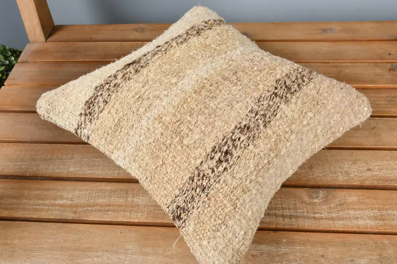 Decorative Bolster Pillow Sham, Seat Pillow Cover, Turkish Kilim Pillow, 12x12 Beige Pillow Case, Pillow Sham, Vintage Pillow, Boho Pillow - 2