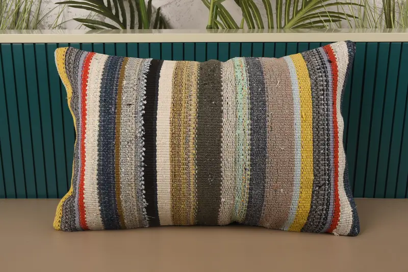 Throw Striped Green Pillow Case, Bohemian 16x24 inch Moroccan Cushion Cover - 1