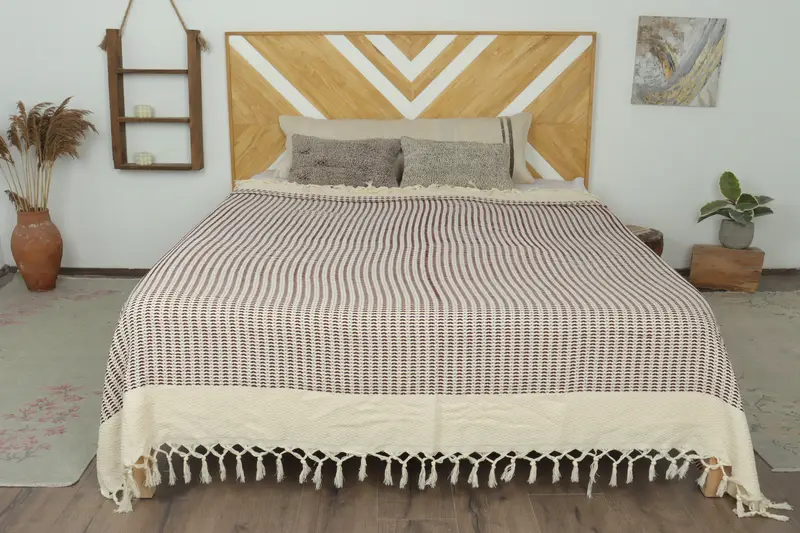 Bachelorette Gifts, Turkish Cotton Throw Blanket, Turkish Blanket, Decorative Bedspread, Unique Gift, 90x76 Cotton Diamond Towel, Woven Blanket - 1