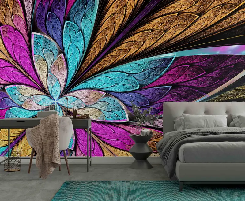 Beautiful Fractal Wall Poster, Modern Paper Craft, Beautiful Fractal Flower or Butterfly Wall Paper, Fractal Wall Decals, Vinyl Wallpaper, - 4