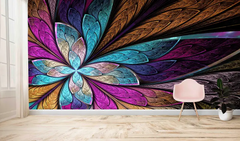 Beautiful Fractal Wall Poster, Modern Paper Craft, Beautiful Fractal Flower or Butterfly Wall Paper, Fractal Wall Decals, Vinyl Wallpaper, - 3