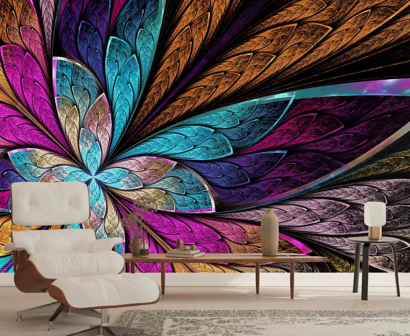 Beautiful Fractal Wall Poster, Modern Paper Craft, Beautiful Fractal Flower or Butterfly Wall Paper, Fractal Wall Decals, Vinyl Wallpaper, - 1